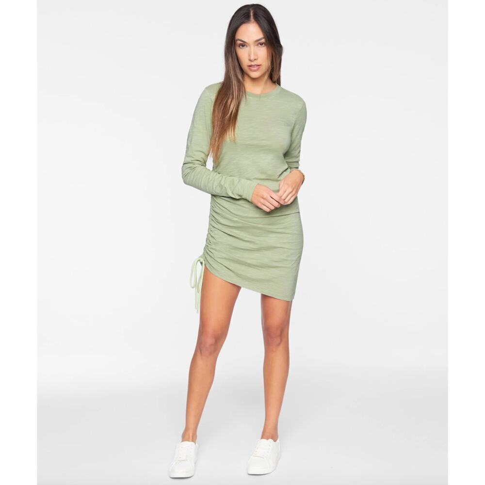 Pam & Gela Long Sleeve Shirred Dress Matcha Green Size Small
